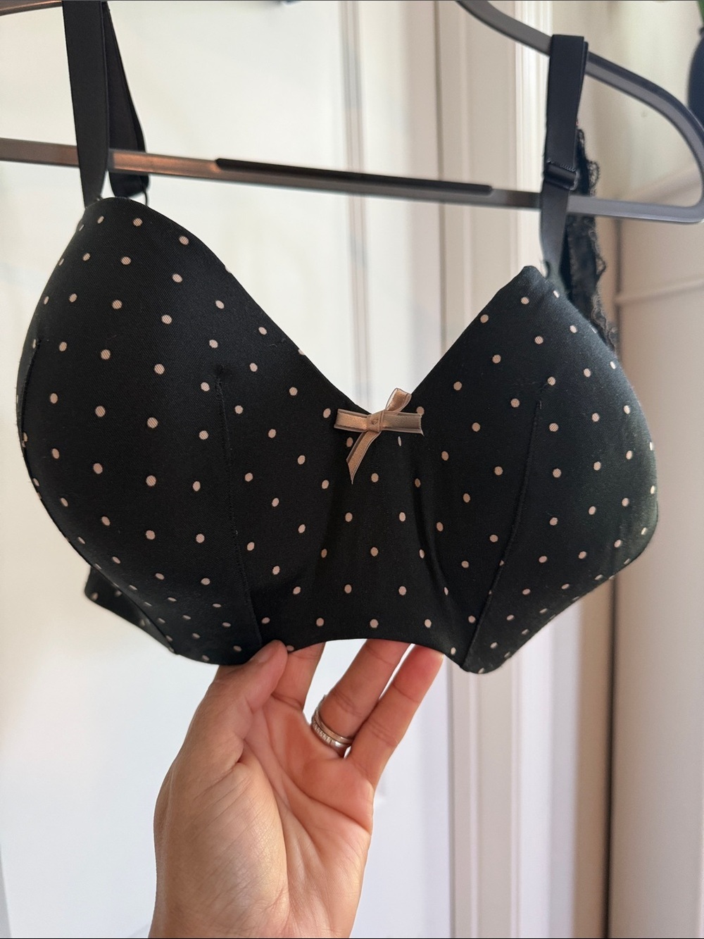 Cacique Black Polka Dot Padded Bra with Bow